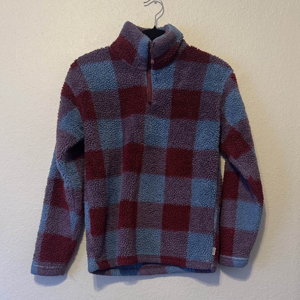 Eddie Bauer Burgundy and Blue Sherpa Teddy Jacket - Picture 3 of 9